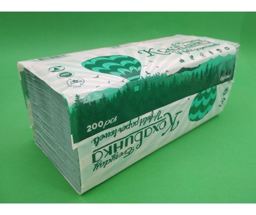 Листовое бумажное полотенце V/V зеленое(200 листов) Каховинка  (1 пачка)