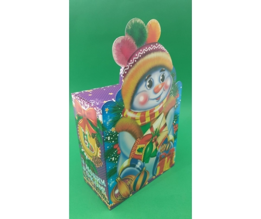 Бумажная коробка для новогодних подарков  600грм Снеговик в шапке №103а (1 шт)