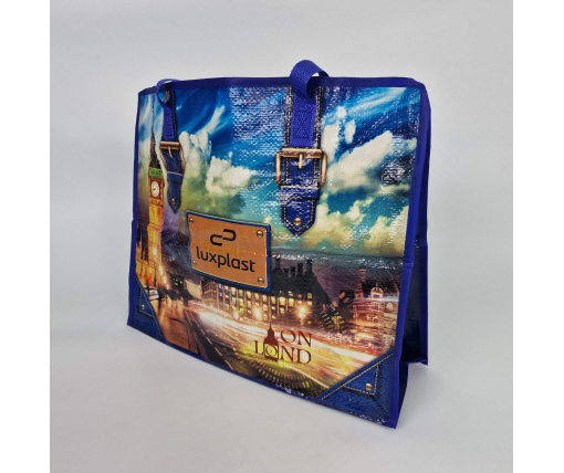 Полипропиленовая сумка на змейке  хозяйственная  с цветным рисунком  (40*40) Лондон (1 шт)