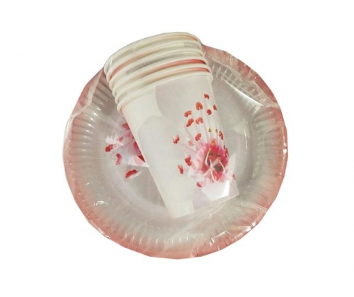 Комплект одноразовой бумажной посуды №3/19 "Розовая" (1 пачка)