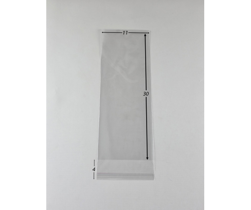 Пакеты БОПП для упаковки полипропиленовые с клейкой лентой 11*30+4\25мк +скотч (1000 шт)