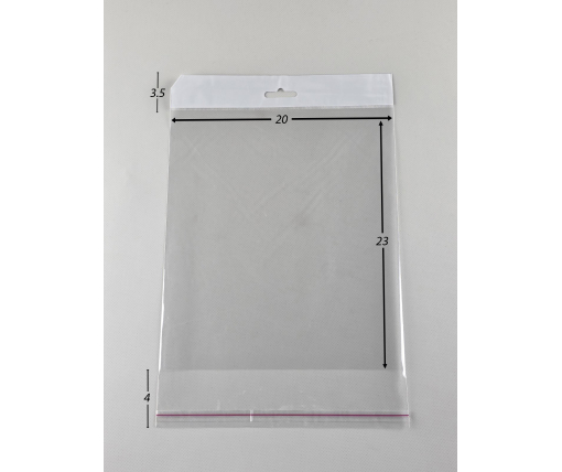 Пакеты полипропиленовые с еврослотом клапаном и липкой лентой 20*23+4\25мк +скотч(+еврослот3,5) (1000 шт)