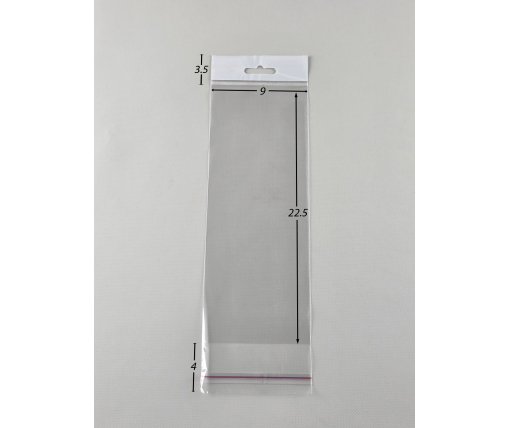 Пакеты для упаковки прозрачные с клейкой лентой и подвесом 9*22,5+4\25мк +скотч(+еврослот3,5) (1000 шт)