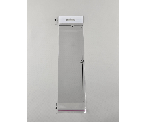 Пакеты полипропиленовые с еврослотом европодвесом 9*28+4\25мк +скотч(+еврослот3,5) (1000 шт)