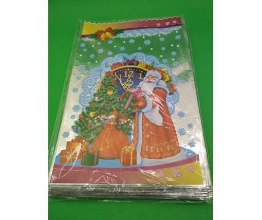 Упаковка новогодняя для конфет и подарков (25*40) №34 Дед Мороз и Часы (100 шт)