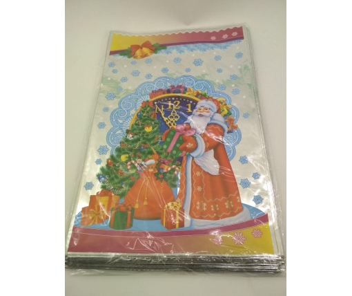 Упаковка новогодняя для конфет и подарков (25*40) №34 Дед Мороз и Часы (100 шт)
