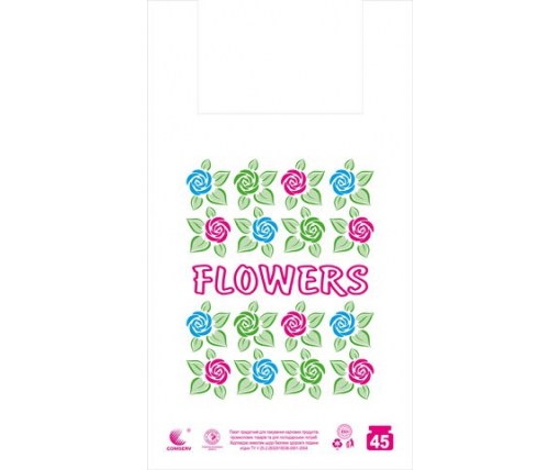 Пакет майка полиэтиленовая 34*58 Цветы (5цветов)  ''Комсерв'' (100 шт)
