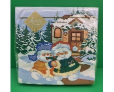Новогодняя бумажная салфетка (ЗЗхЗЗ, 20шт) LuxyНГВеселые снеговики     (906) (1 пачка)