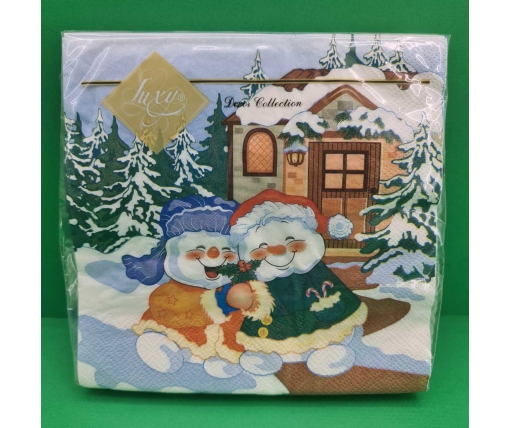 Новогодняя салфетка (ЗЗхЗЗ, 20шт) LuxyНГВеселые снеговики     (906) (1 пачка)
