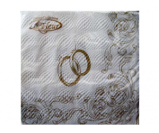 Праздничная салфетка (ЗЗхЗЗ, 20шт) La Fleur  Свадебные кольца     (101) (1 пачка)