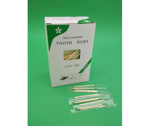 Зубочистка с зеленым кончиком в индивидуальной целлофановой упаковке (1000 шт) (1 пачка)