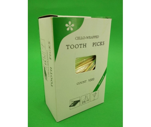 Зубочистка с зеленым кончиком в индивидуальной целлофановой упаковке (1000 шт) (1 пачка)