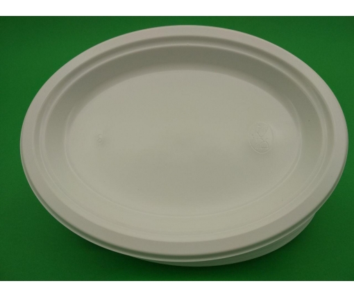 Одноразовая овальная пластиковая тарелка 310 mm  белая (50 шт)