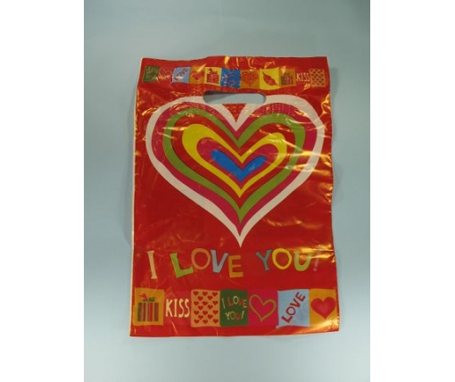 Пакет с прорезной ручкой(25*35)"Разноцветное сердце" Леоми (50 шт)