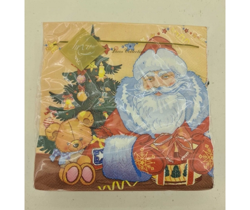Новогодняя бумажная салфетка (ЗЗхЗЗ, 20шт) LuxyНГ Дед мороз и медвежонок(1230) (1 пачка)