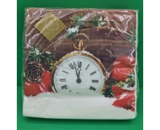 Новогодняя бумажная салфетка (ЗЗхЗЗ, 20шт) LuxyНГ Праздничные часы (1 пачка)