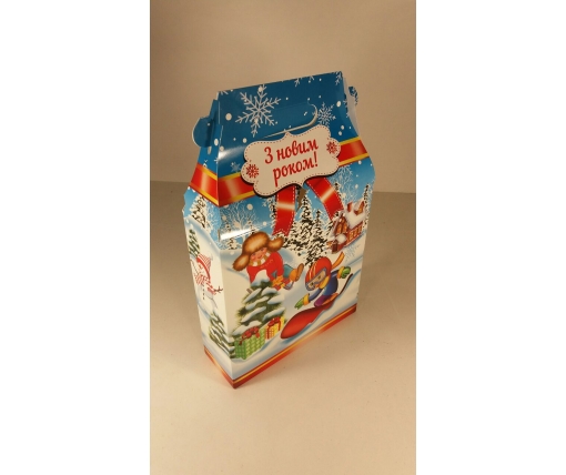 Новогодняя коробка для конфет №008а(Дети на сноубордах 700гр) (25 шт)