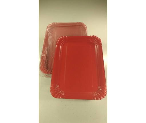 Тарелка бумажная прямоугольная Красная (21,5*15,5) 50шт (1 пачка)