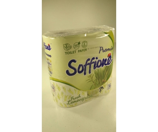 Туалетная бумага(3слоя)  белая с зеленым тиснением и ароматом (а4)  SOFFIONE FRESH (1 пачка)