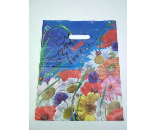 Пакет с прорезной ручкой (30*37+3) Цветы "Букет ромашек"   (50 шт)