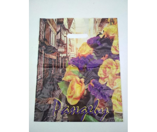 Пакет с прорезной ручкой (30*37+3) Цветы "Рандеву"  (50 шт)
