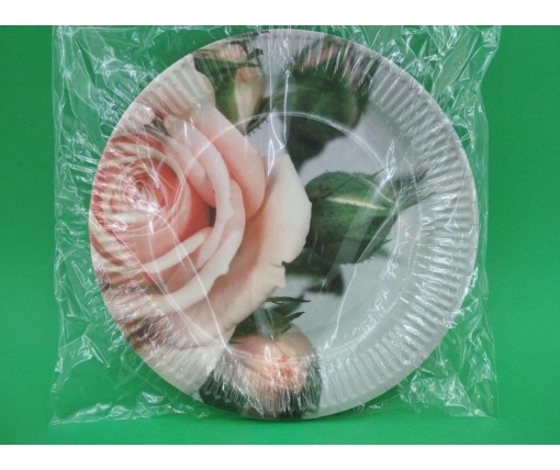 Тарелки праздничные бумажные 23см"№5"Розовая Роза   10шт (1 пачка)