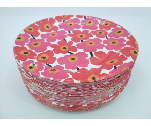 Бумажная тарелка с рисунком 100шт 18см"№ 4"Розоый цветок (1 пачка)