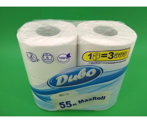Бумага туалетная  белая (а4) Диво MAX Roll 55 метров (2 слоя) (1 пачка)