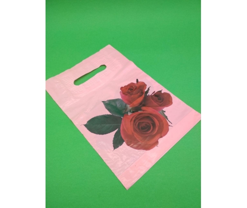 Пакеты с вырубной ручкой (20*30)п "Роза розовая "  (50 шт)