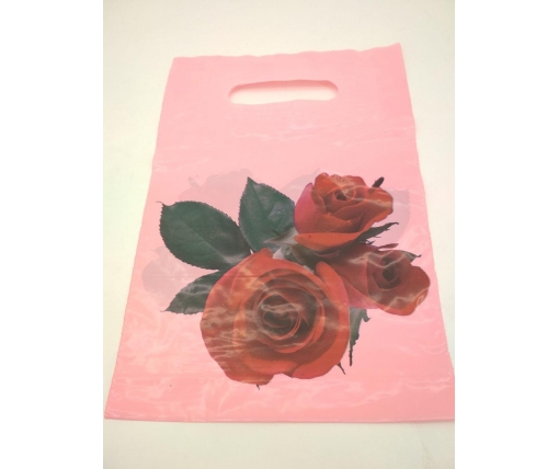 Пакеты с вырубной ручкой (20*30)п "Роза розовая "  (50 шт)
