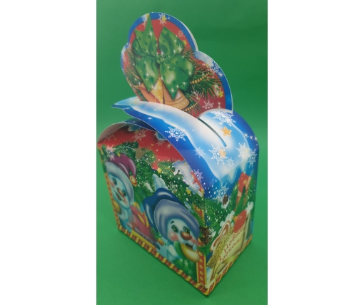 Новогодняя коробка для конфет №244(Бант Снеговики) на 500 грам (25 шт)