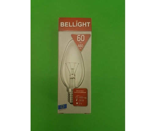 Лампа-свеча прозрачная "BELLIGHT" 60W E14 в индивидуальной упаковке  (1 шт)