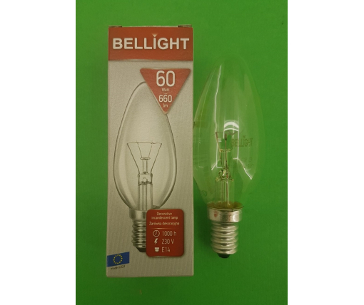 Лампа-свеча прозрачная "BELLIGHT" 60W E14 в индивидуальной упаковке  (1 шт)