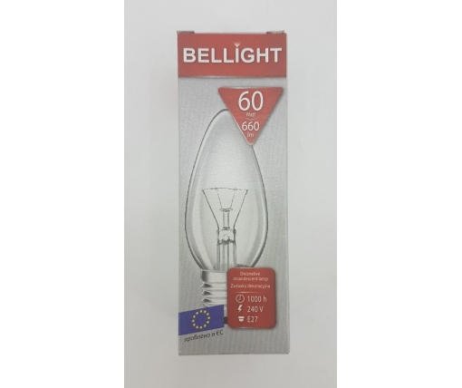 Лампа-свеча прозрачная "BELLIGHT" 60W E27 в индивидуальной упаковке  (1 шт)