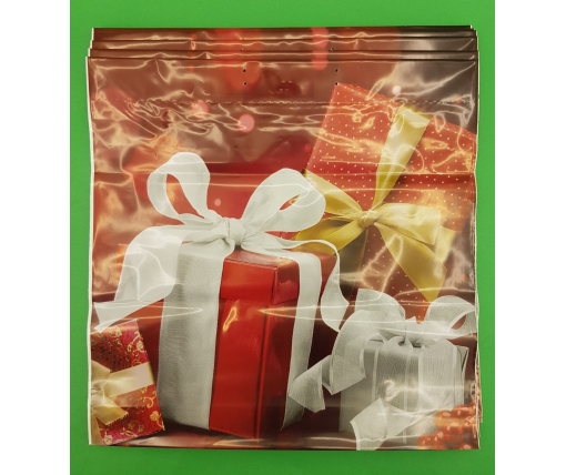 Полиэтиленовый пакет (40х40) с пластиковой ручкой  "Красные подарки"  без ручки (10 шт)
