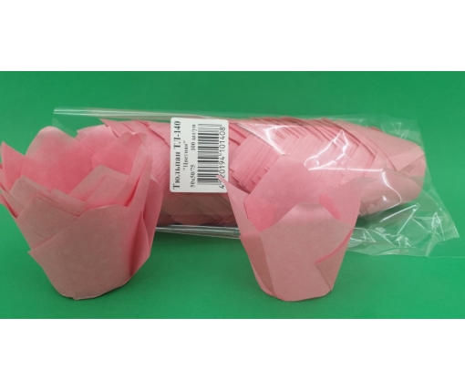 Тарталетки бумажные для кексов ТЛ-140"Тюльпан Розовый" (50*50/75) (100шт) (1 уп.)