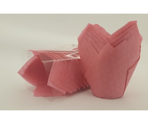 Тарталетки бумажные для кексов ТЛ-160"Тюльпан Розовый" (50*65/90) (100шт) (1 уп.)