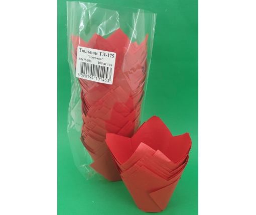 Тарталетки бумажные для кексов ТЛ-175"Тюльпан Красный" (50*75/100) (100шт) (1 уп.)