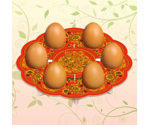 Декоративная подставка для яиц №6 "Хохлома" (6 яиц) тарелка (1 шт)