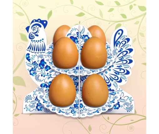 Декоративная подставка для яиц №8.1 "Петушок-гжель" (8 яиц)  (1 шт)