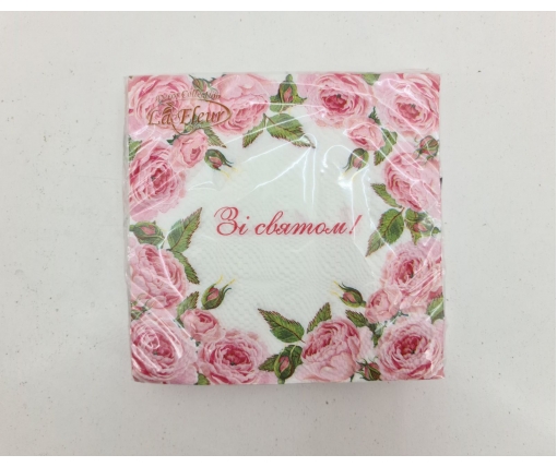 Красивая салфетка (ЗЗхЗЗ, 20шт)  La Fleur  Рамка из роз (1310) (1 пачка)