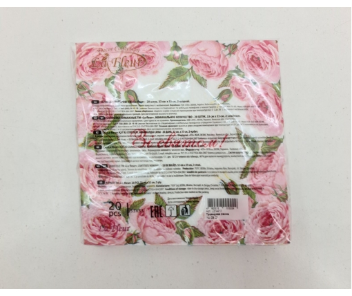 Красивая салфетка (ЗЗхЗЗ, 20шт)  La Fleur  Рамка из роз (1310) (1 пачка)
