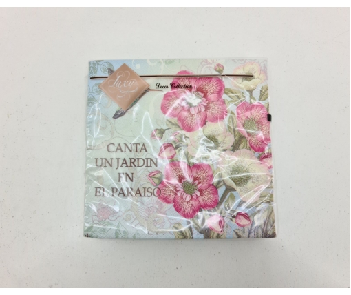 Бумажная салфетка цветочной тематики (ЗЗхЗЗ, 20шт) Luxy  Колибри в саду камелий (2046) (1 пачка)