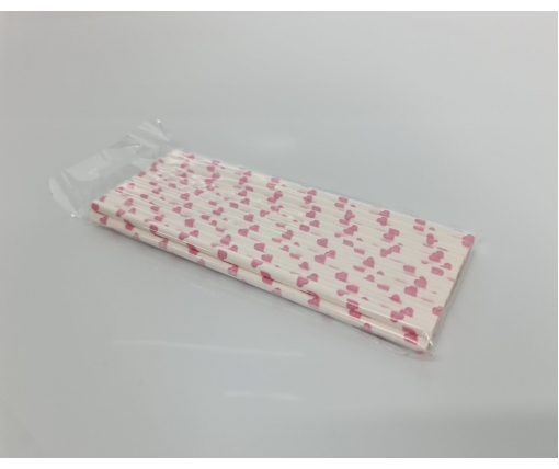 Соломка трубочка бумажная 25шт сердце розовая (1 пачка)