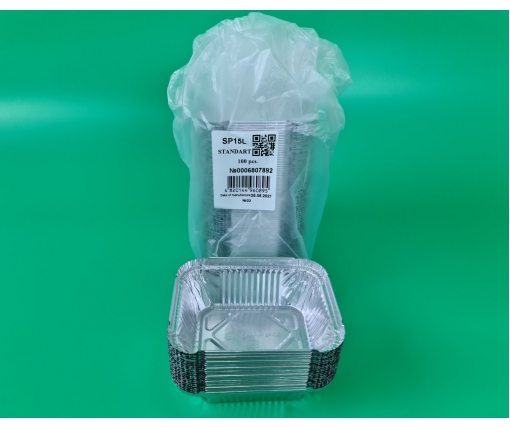 Контейнер из пищевой алюминиевой фольги прямоугольный 225мл SP15L 100шт в упаковки (1 пачка)