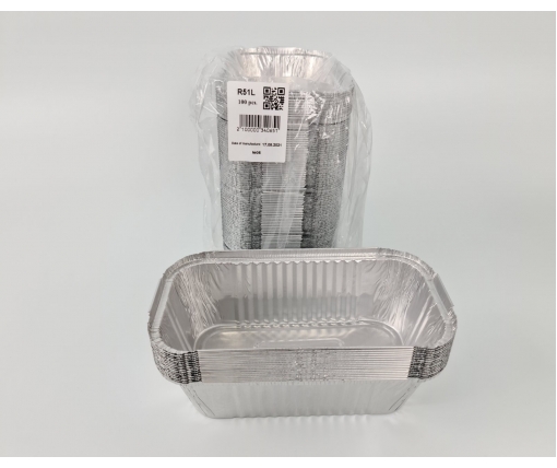 Контейнер из пищевой алюминиевой фольги прямоугольный 1500мл R51L 100шт в упаковки (1 пачка)