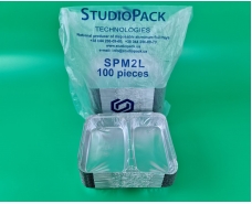 Контейнер из пищевой алюминиевой фольги прямоугольный двухсекционный   520/320мл SPM2L 100шт в упаковки (1 пачка)