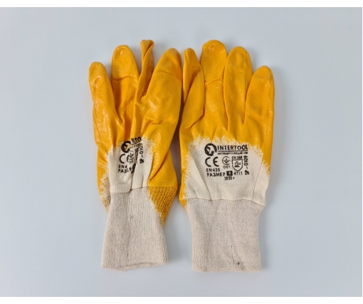 Хозяйственные перчатки Залитая Нитрил жёлтый №9 "Intertool" (12 пар)