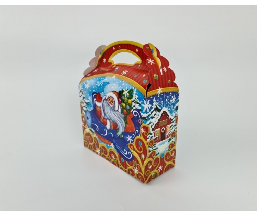 Новогодние коробки для конфет № 206 (800-900гр) Дед Мороз на самолете (25 шт)
