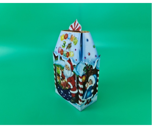 Новогодняя коробка для конфет №220 (700гр) Домик Санты (25 шт)